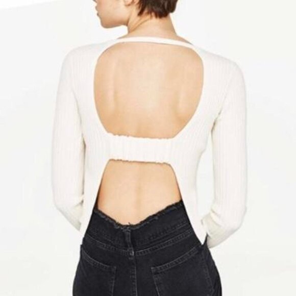 Zara Knit Cream backless Ribbed Top - Picture 1 of 4